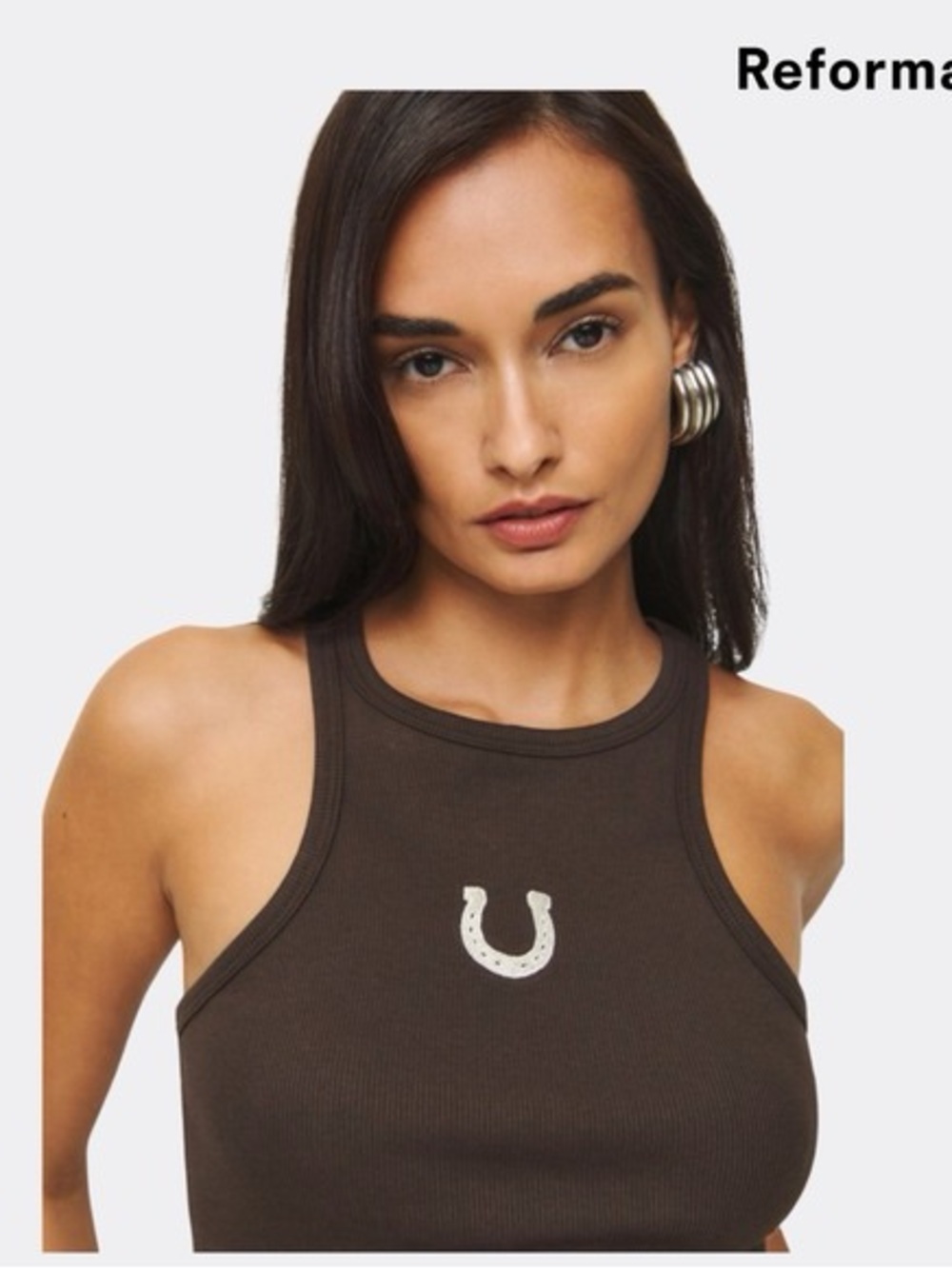 Reformation Chocolate Brown Ribbed Horseshoe Tank
